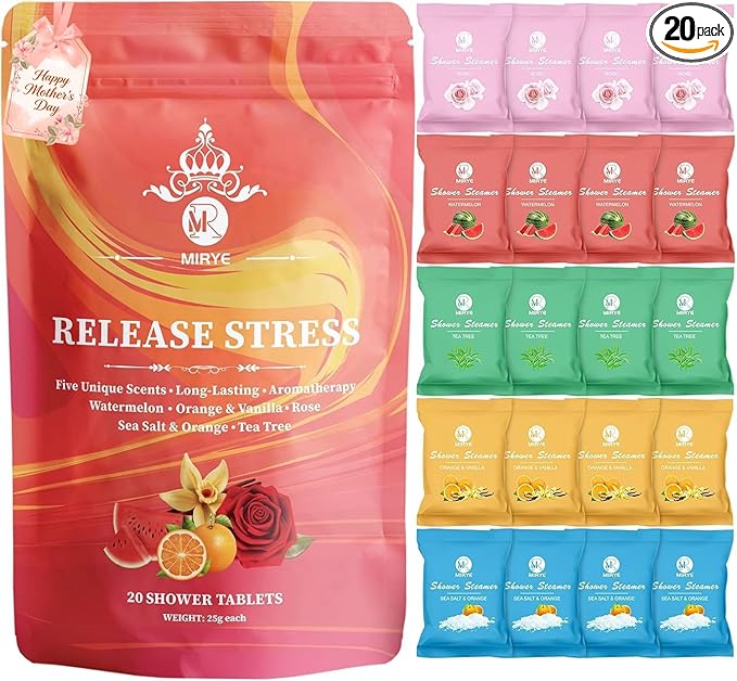 MR MIRYE Shower Steamers Aromatherapy - 20 Pack Shower Bombs Aromatherapy Birthday Gifts for Women, Organic Watermelon, Orange & Vanilla, Sea Salt & Orange, Rose, Tea Tree, Gift for Women