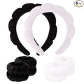 SPA Headbands for Washing Face Makeup Headbands with Bow Hair Band Women Facial Head Band Wrist Towel Wraps For Shower Face Mask Black White, 6 Pack