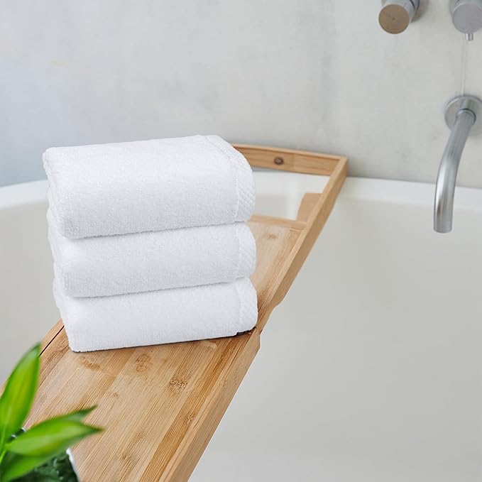 Amazon Basics 8-Pack Soft, Highly Absorbent, Quick-Dry Hand Towels, 100% Cotton, 28" x 16", White