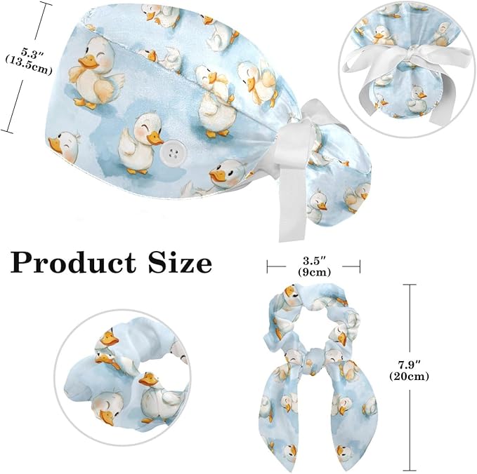 Scrub Cap, Nurse Hat, Surgical Cap with Hair Scrunchy