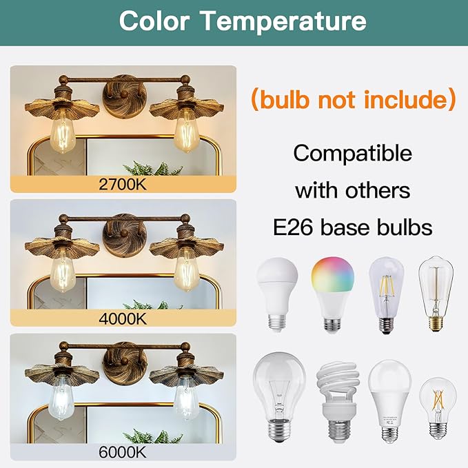 ZGLAOJT 2 Light Vintage Vanity Light Oil Rubbed Bronze Bathroom Light Fixtures Over Mirror.