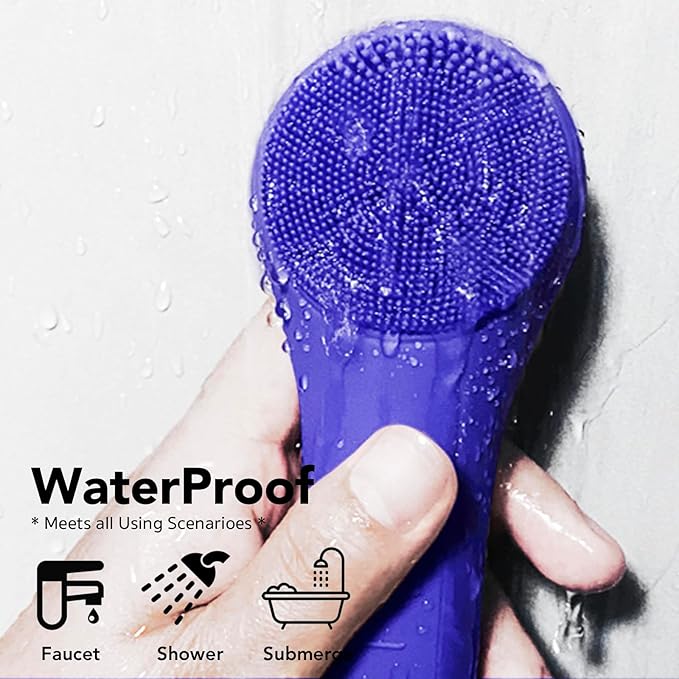 NågraCoola CLIE Facial Cleansing Brush, Waterproof and Rechargeable Face Scrub Brush for Men & Women, Cleansing, Exfoliating and Massaging, Electric Face Scrubber - Blue