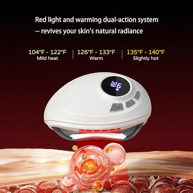 Professional LED Red Light Gua Sha Massager, 9-Level Adjustable Face and Neck Sculptor for Skin Firming, Jawline Contouring & Serum Absorption, Portable Metal Facial Skincare Tool - White