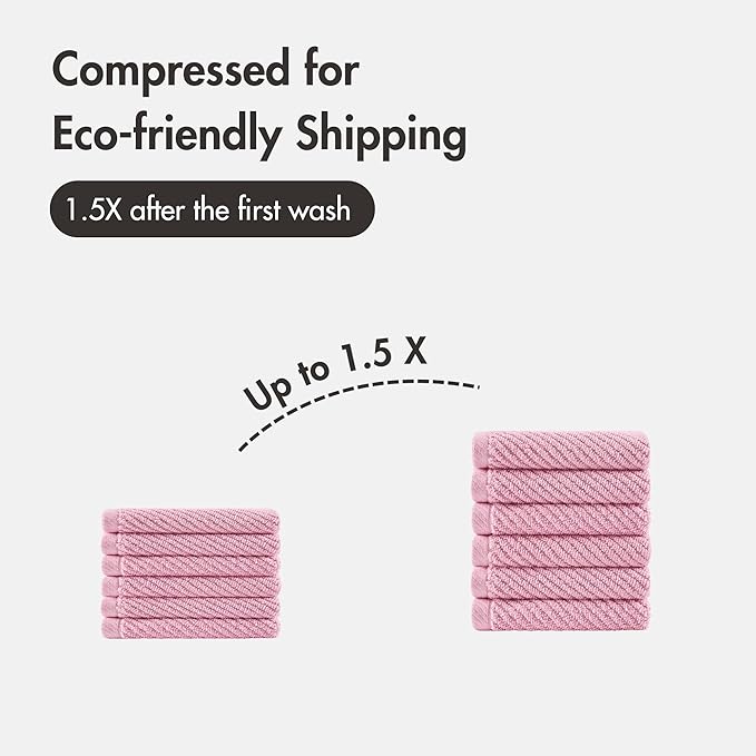 Madison Park 6-Piece Towel Washcloths Set for Bathroom 13" x 13" Diagonal Ribbed, Pink - 100% Cotton Soft Quick Dry & Absorbent Gift | Zero Twist, 500 GSM, Oeko-TEX, Hotel Quality