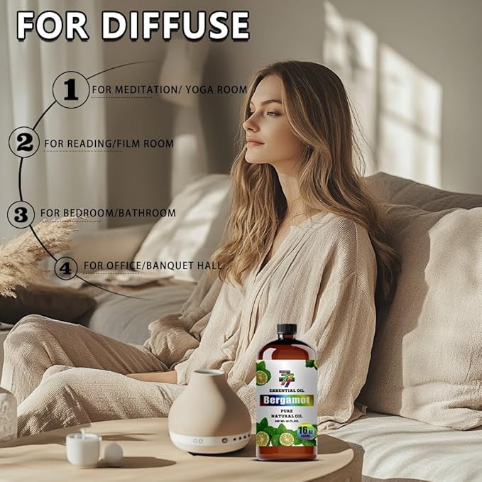 Bergamot Essential Oil - GV77ZF Bergamot Oils for Diffusers, Humidifiers, DIY Candles, Soap, Cleaning, Home, Office, Yoga, Massage, Gifts - 16 fl oz (480 ml)