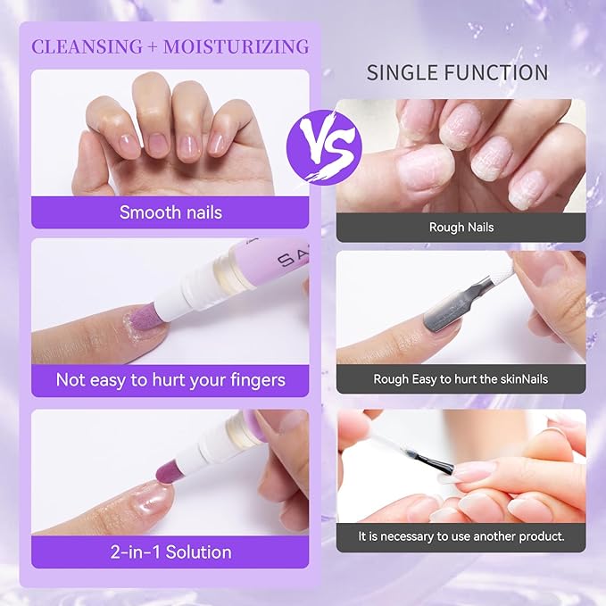 Ceramic Cuticle Pusher & Oil Pen, 2ml Rose/Lavender/Fragrance Free Scented Nail Care Pen, Gentle Cuticle Remover for Dry & Damaged Nails, Moisturize Strengthen Brighten (Purple)