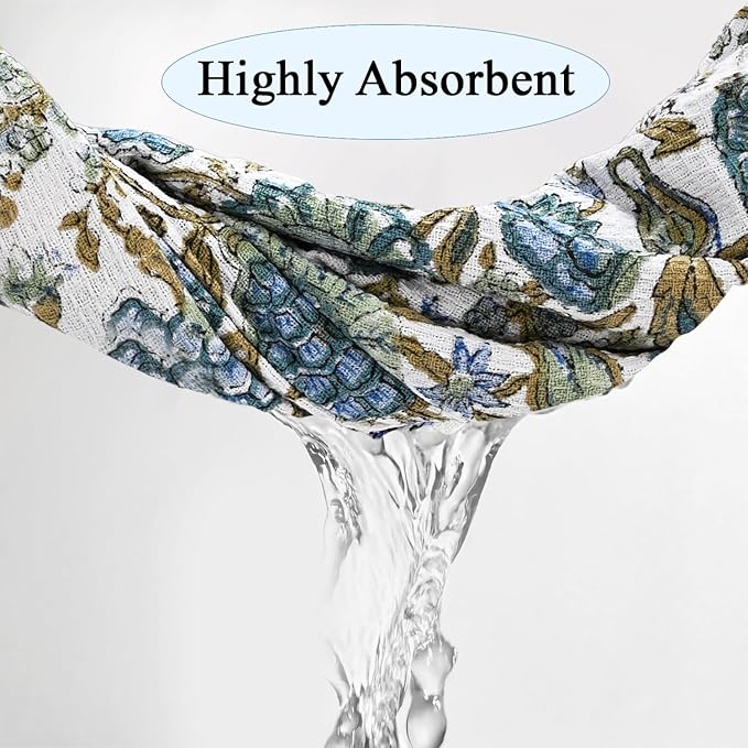 Ridhi Asparagus Green Hand Block Print Waffle Scallope Cotton Bath Towel Set of 2, 27x54, Quick-Dry, Absorbent, Luxury Handmade Towel for Bath, Spa, Beach, Gift for Spring, Easter, Valentine