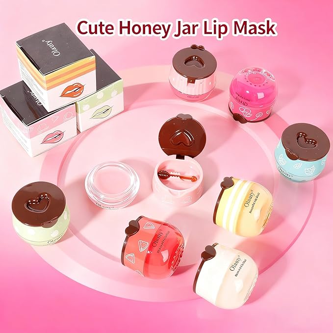 10Pcs Bee Lip Balm Honey Pot, Strawberry, Watermelon, Apple Lime, Cherry, Mint, Aloe Vera, Grapes, Coconut, Peach, Honey Lip Balm Bulk, Moisturizing Lip Mask Skincare, Mothers Day Gifts