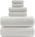 YTYC 39x78 Bath Sheets Extra Large Bath Towels Set for Adults Super Soft Absorbent Striped Microfiber Oversized Bathroom Towels - White, 6 PCS