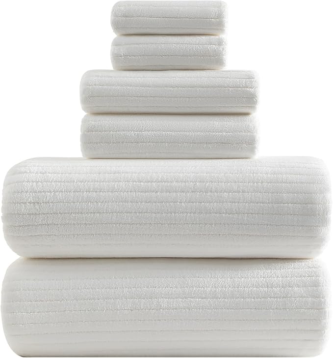 YTYC 39x78 Bath Sheets Extra Large Bath Towels Set for Adults Super Soft Absorbent Striped Microfiber Oversized Bathroom Towels - White, 6 PCS