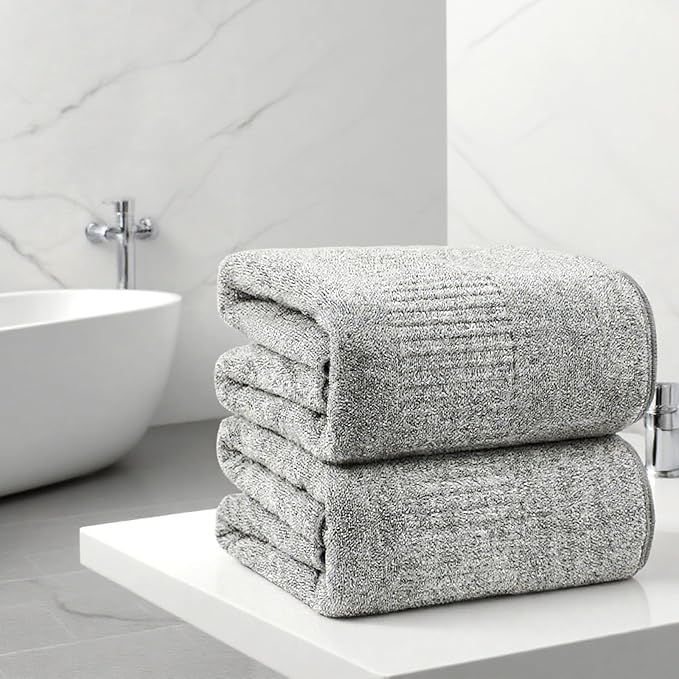 SEISSO Bath Towels, Extra Absorbent & Quick Drying Towels for Bathroom, Viscose Made from Bamboo Soft Bath Sheet (35 x 63inch), Premium Towel Multipurpose Use for Fitness, Spa, Yoga, Grey (2pack)