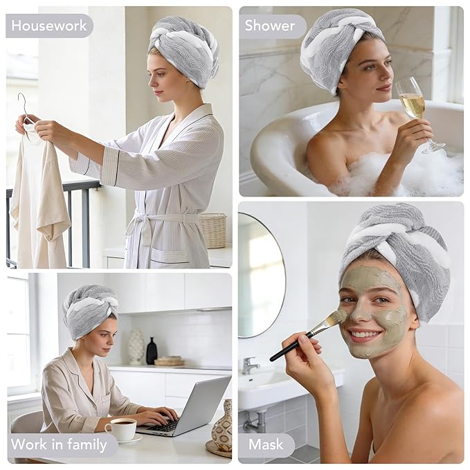 SINLAND Microfiber Hair Drying Cap Hair Towel Turban Twist for Women Fast Drying Towels Head Turban Absorbent Soft Lightweight Black 3 Pack