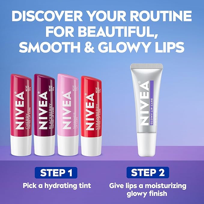 NIVEA Glowy Lips, Vegan Lip Balm with Hyaluronic Acid, Vitamin E, and Magnolia Extract, Moisturizing Lip Balm Instantly Boosts Natural Lip Glow, 0.35 Fl Oz Tube