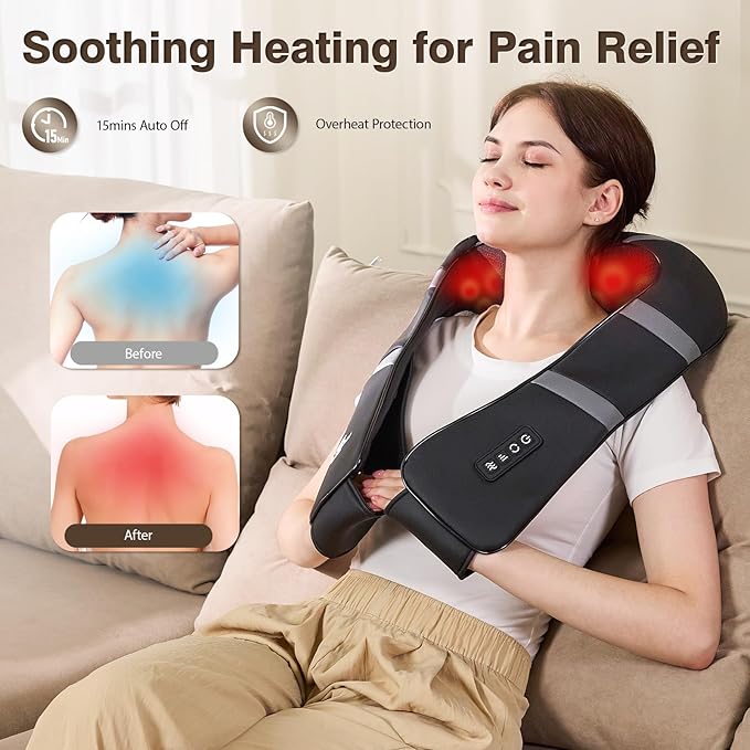 Neck Massager with Heat - Back and Neck Massager for Pain Relief Deep Tissue Shiatsu Kneading Massage Pillow, Neck and Shoulder Massager, Gifts for Men Women Mom Dad (Not Cordless)