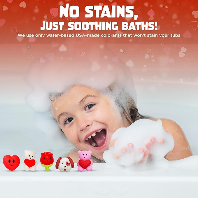Valentines Bath Bombs for Kids with Surprise Heart Squishy Toys Inside (1 Pack) - Bubble Bath, USA Made, Kids Safe Ingredients, Fruity Scents, Valentines Day Gifts for Kids & Women by Two Sisters