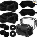 Hoteam 10 Pcs Spa Party Supplies Gift for Mother's Day Sleepover Party Favor Spa Headband Wristband Sleep Eye Mask Velvet Scrunchies for Skin Care Makeup Slumber Night Favor(Black)