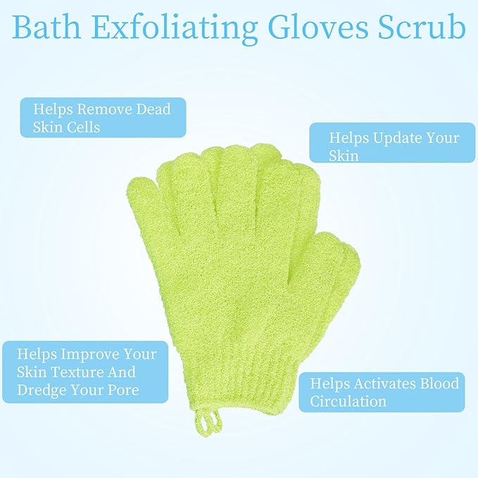 4 Pairs Bath Exfoliating Gloves Scrub, Double Sided Bath Mitts Scrubs for Shower, Exfoliating Shower Mitt Body Scrubber Glove, Bathing Accessories for Bath, Spa (Rose, Glass Green, Pink, Blue)
