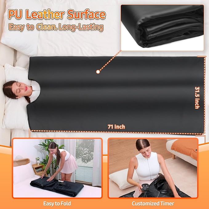 Infrared Sauna Blanket for Home: Portable Far Infrared Heating Blanket for Full Body Detox & Relaxation – Adjustable 95-167℉ & 20-60 Min Timer 71 x 31.5Inch Premium PU Leather