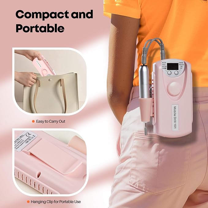 Droyek Electric Nail Drill Portable Nail Drill Professional 30000 RPM 13 Salon Quality Drill bits 50 Sanding Bands Portable & Low Noise for Acrylic Nails Gel Polishing Removing Bits Kit for Home Use
