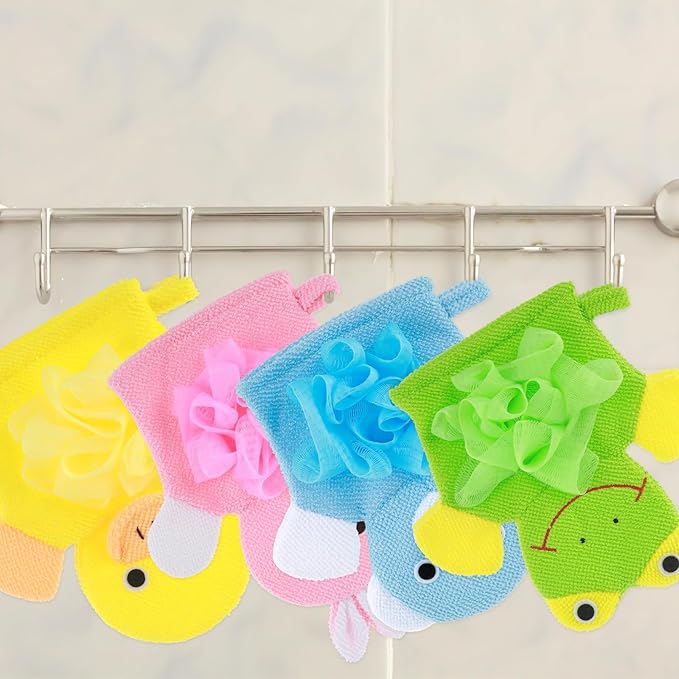 Dimeho Kids Bath Gloves, 4/2pcs Shower Gloves Loofah for Kids Exfoliating BathGlove Body Scrub Glove Exfoliating Scrubber BallEasy to Lather Lovely Animal Colorful Design (3)