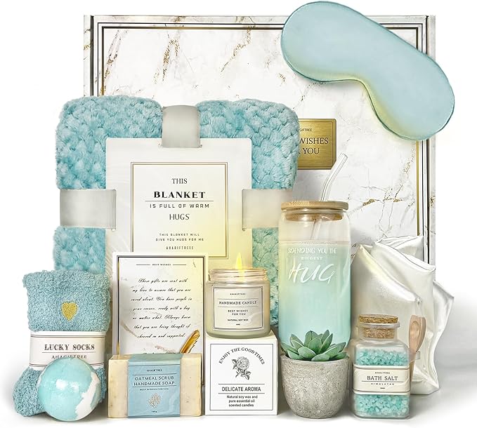 AHAGIFTREE Mother's Day Birthday Gifts Get Well Soon Gift Baskets For Women,12PC Get Well Gifts for Women After Surgery,Care Package,Grief,Sympathy Gifts,Condolences Gift Basket (cerulean)
