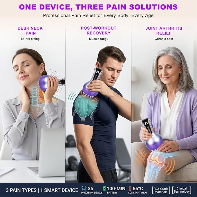 4-in-1 Lymphatic Drainage Massager & Cellulite Massage Tool, 35-Speed Fascia Blaster for Body Sculpting Pain Relief Face Legs Arms Belly Neck, 90Min Battery Wireless Portable