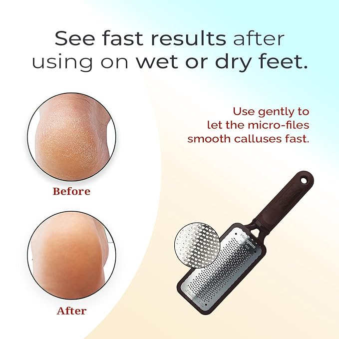 Microplane Colossal Foot File, Black and Brown - The Original Stainless-Steel Foot Scraper, Dead Skin/Callus Remover for Feet, Foot Scrubber, Pedicure Tools for Salon-Quality Foot Care (2 Piece Set)