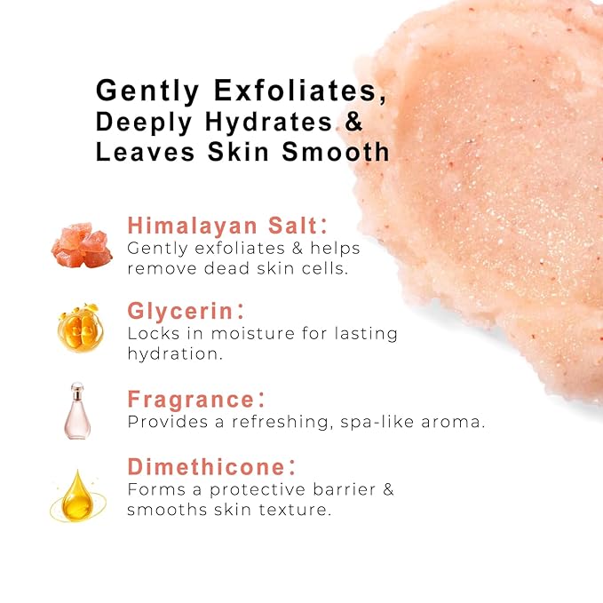 Himalayan Salt & Sugar Body Scrub, Lychee Scented Exfoliating and Moisturizing Scrub for Women – Gently Exfoliates, Hydrates and Smooths Skin for a Soft Glow, 10.58 oz