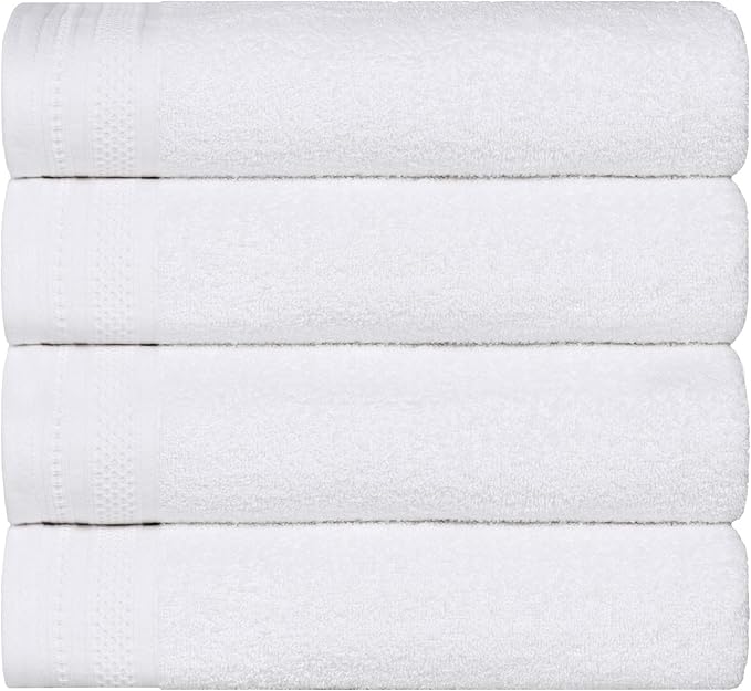 Superior Honeycomb Cotton Medium Weight Towels, for Guest Bath, Master Bathroom, Shower, Quick Dry, Adults, Home Essentials, Textured Waffle Border, Towel Set, Bath Towels, Set of 4, White