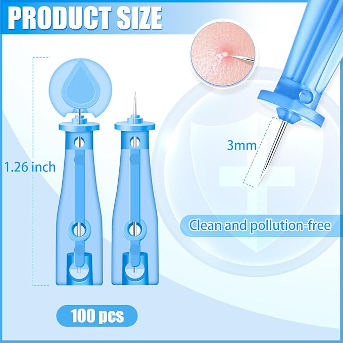 Lancets for Facial Extraction, 100Pcs Disposable Acne Lancet Effective Blemish and Blackhead Removal Tools for Clear Skin