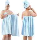 REDKISS Blue Plus Size Towel Wrap for Women, XL Adjustable Shower Wrap with Hair Towel, Super Absorbent Bath Towels Wrap for Body, Microfiber Plush Towel Wrap, Warmth Velcro Plus Size Wraps Towels
