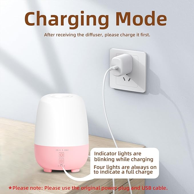 SEEDSEEL Cordless Essential Oil Diffuser 150ML, Rechargeable Battery, 7H Runtime, 7 LED Lights, Mini Portable Aromatherapy Diffuser for Home, Office, Bathroom, Travel