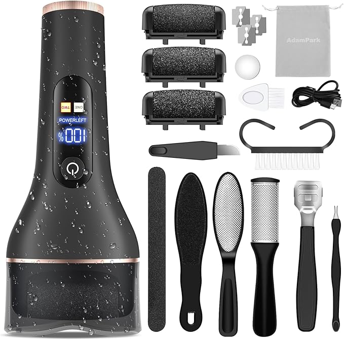 Electric Callus Remover for Feet,Rechargeable Foot File Hard Skin Remover,Professional Pedicure Kit for Cracked Heels &Dead Skin,with 3 Roller Heads 2 Speed (Black SL)