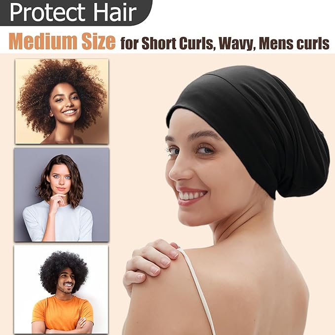 Sleep Cap Bonnet for Sleeping, Adjustable Cooling Ice Silk Lined Hair Bonnets for Natural Curly Braids Beanie Hat Women Men