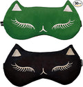 Cute Cat Sleep Mask for Kids (Green&Black), 2 Pack Silk Sleeping Eye Cover Adjustable Mask Night Eyeshade Cover for Girls Boys Women Men Sleep Travel Party…