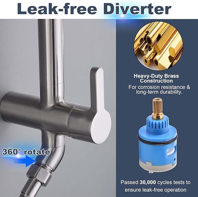 SonTiy Rain Shower Head with Handheld Spray and Shower Shelf, All Metal Shower System Kit with Hand Shower, Height Adjustable Holder and Brass Diverter for Whole Family, 2.5GPM,Brushed Nickel