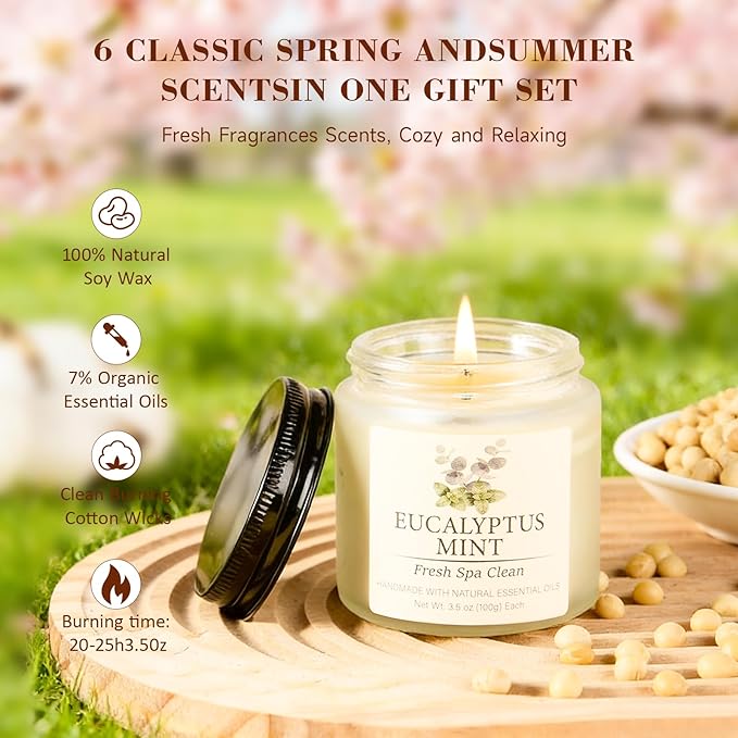 Spring Summer Scented Candles Set, Soy Candles for Home, 6 Pack Candle Gift Set - Gifts for Women Mother's Day, Aromatherapy Candle, 21 oz Scented Candles for Women - Gifts for Mom