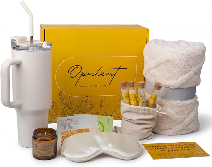 Opulent Luxury Self Care Gifts for Women - Hug in a Box Comfort Care Package - Spa Mothers Day Gift Set with 40 oz Tumbler & Cozy Blanket - Ideal for Thinking of You, Birthday, Sympathy & Corporate