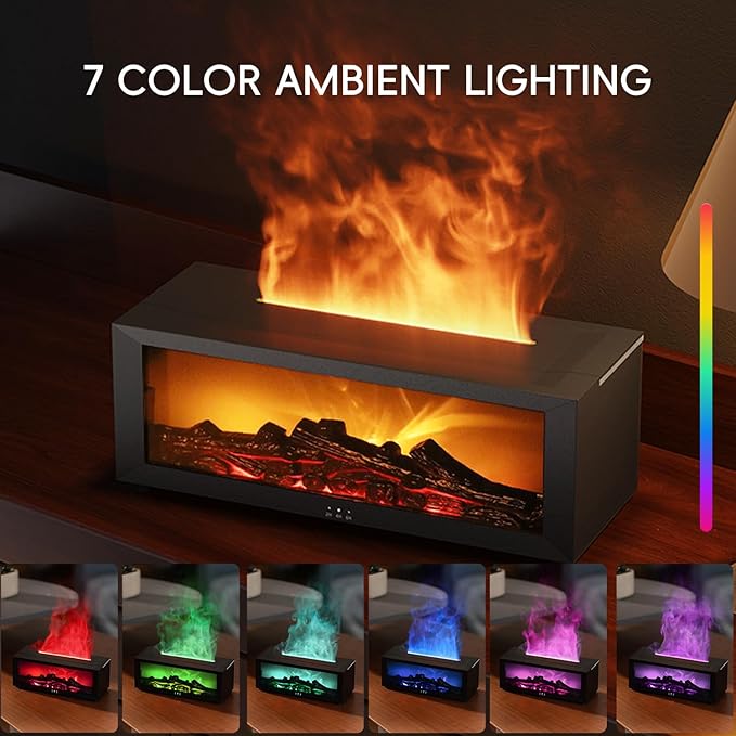 YALEDI Essential Oil Diffuser, 7 Colors Fireplace Flame Fire Oil Diffuser, 150ml Ultrasonic Aromatherapy Humidifier, Scent Diffuser with Remote Control & Timer for Home,Bedroom,Office,Yoga (White)