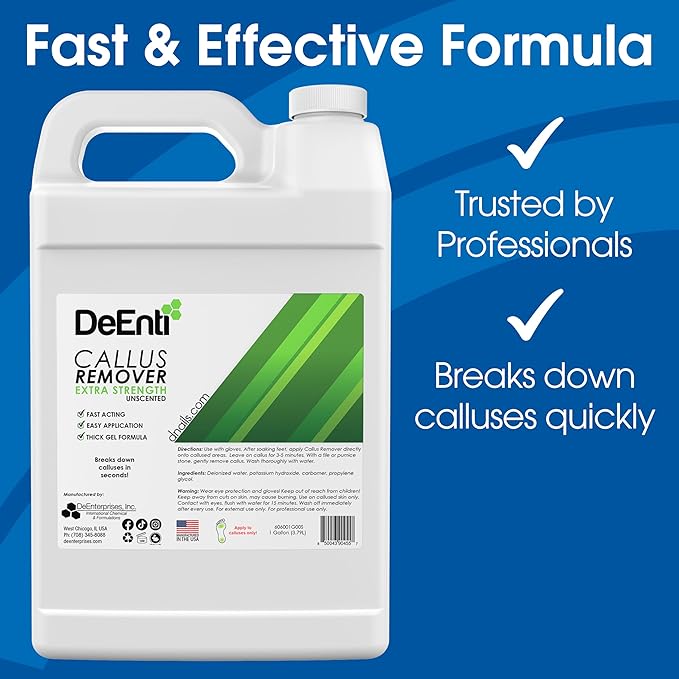 DeEnti Callus Remover for Feet, Extra Strength Foot Callus Remover Gel, 128oz Gallon Salon Grade Bulk Pedicure Supplies for Dry Skin, Cracked Heel, Professional Strength Foot Care, Unscented