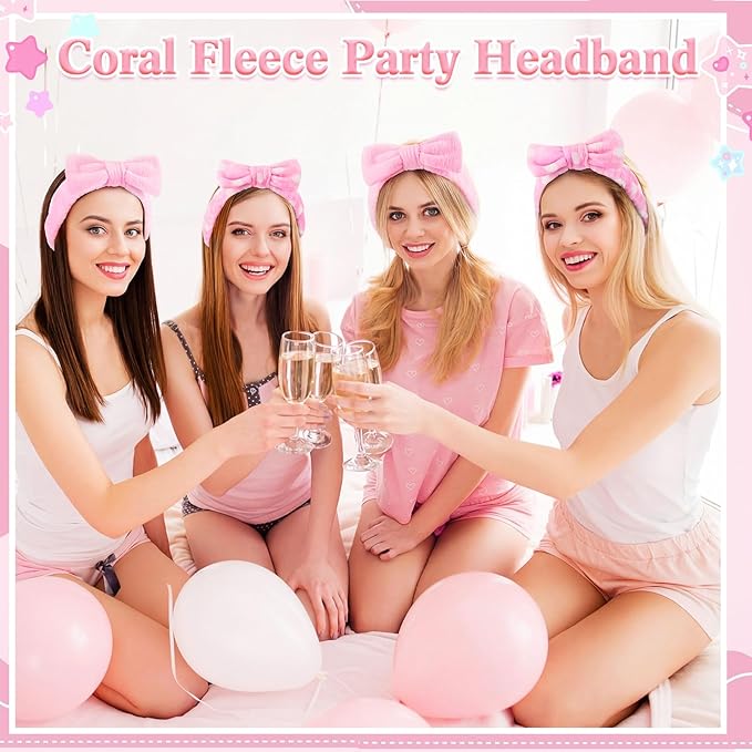50 Pcs Pink Spa Headband Bulk Spa Sleepover Party Supplies for Washing Face with Removable Bow Makeup Elastic Bowknot Headband for Women Gifts Skincare Microfiber Hairband (Classic Style)