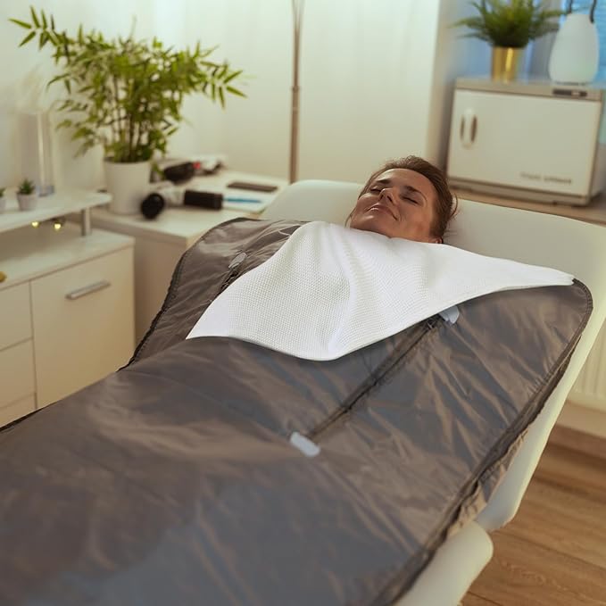 Fanfanwin 58"x70" Sauna Blanket Insert Towel Cotton Waffle Soft Reusable Infrared Sauna Blanket Comfortable Machine Washable Absorbent Accessories(White)