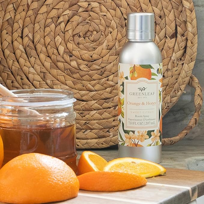 Greenleaf Gifts Orange & Honey Scented Room Air Freshener Spray | Non-Aerosol 7 oz Spray | Citrus Air Freshener for Home | Home Fragrance for Bedroom & Bathroom