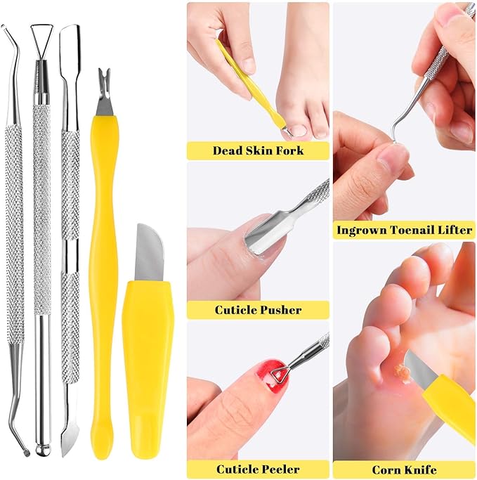 Professional Foot Care Kit, 30-Piece Pedicure Set with Foot File, Callus Shaver, Hard Skin Remover (Yellow)