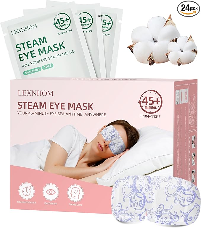 Self Heating Eye Mask for Dry Eyes 24 Pack, 45+ Min Steam Eye Masks Disposable Dark Circles Puffy for Sleep Travel Office, Warming Rest Eye Mask Best Gifts for Women and Loved Ones (Unscented)