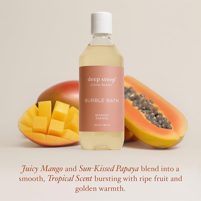 Deep Steep Bubble Bath, Mango Papaya, 10 oz – Soothing Soak with Shea Butter, Argan Oil, Aloe Vera & Coconut Oil – Vegan, Sulfate-Free, PH-Balanced Clean Beauty