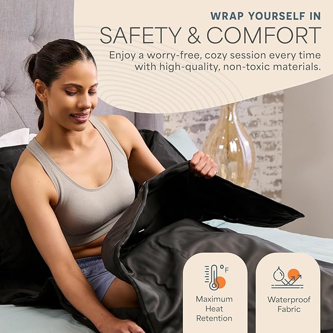 LifePro RejuvaWrap Infrared Sauna Blanket for Detox & Relaxation – Low EMF Carbon Fiber Heating, 9 Temp Levels, 5 Colors – Portable Sauna Blanket Infrared with Waterproof Interior & Carry Bag