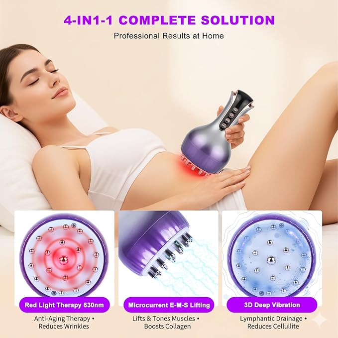 4-in-1 Lymphatic Drainage Massager & Cellulite Massage Tool, 35-Speed Fascia Blaster for Body Sculpting Pain Relief Face Legs Arms Belly Neck, 90Min Battery Wireless Portable