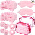 Hoteam 10 Pcs Spa Party Supplies Gift for Mother's Day Sleepover Party Favor Spa Headband Wristband Sleep Eye Mask Velvet Scrunchies for Skin Care Makeup Slumber Night Favor(Pink)