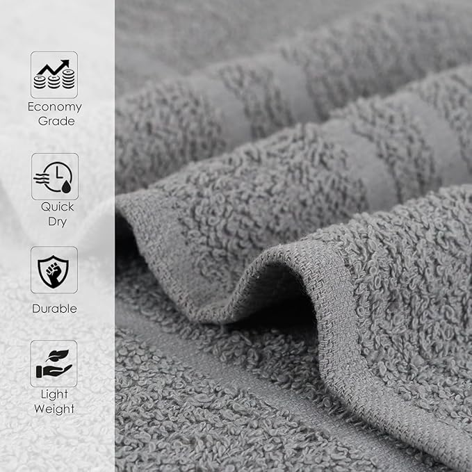 Hand Towels (Pack of 24) Grey Economy Salon Towels - 100% Cotton Spa Towel – 16 x 27 Inches Highly Absorbable, Facial, Gym, Hair Towels Face Towels Bulk